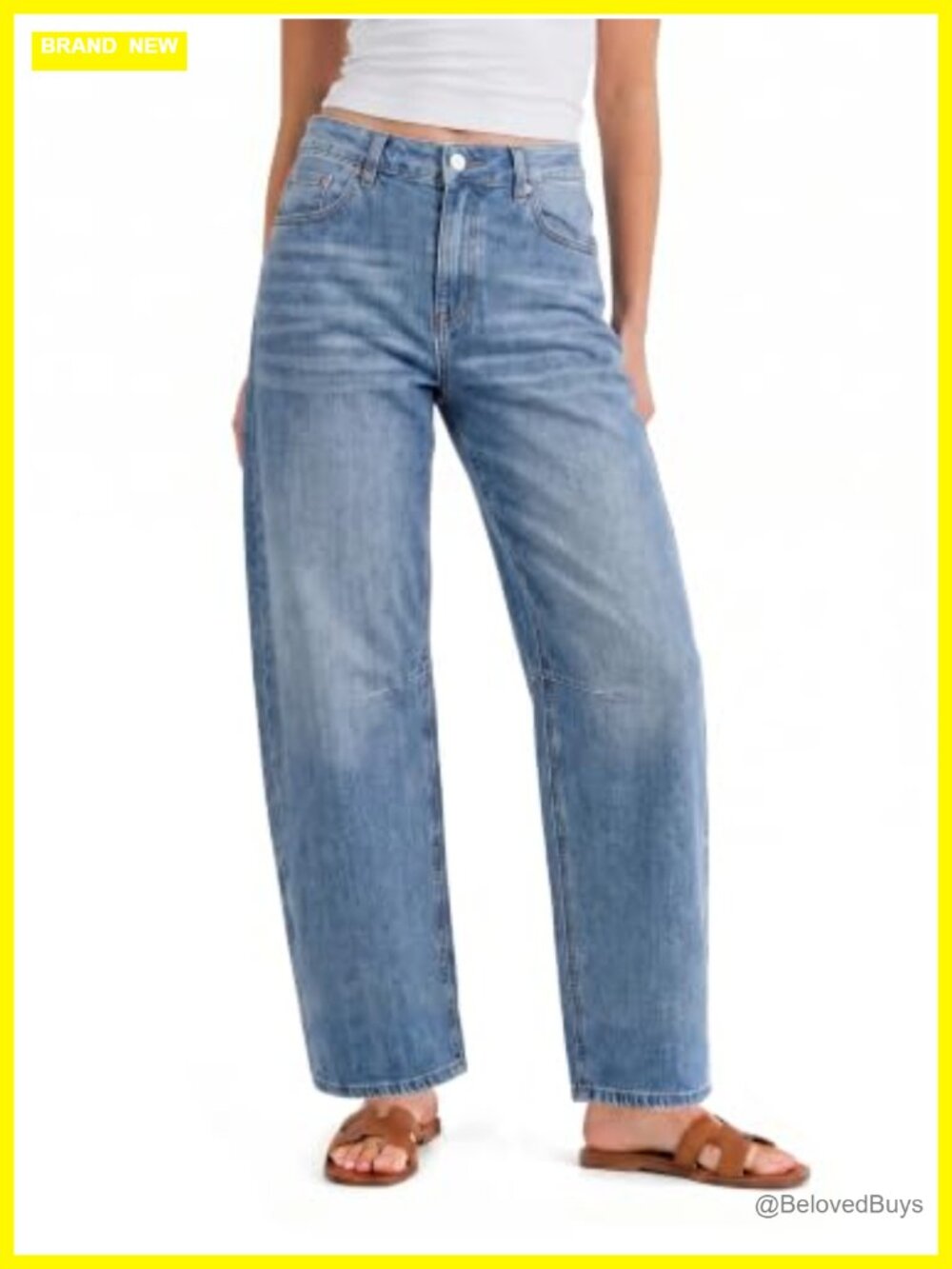 Barrel Cropped High Waisted Straight Leg Denim Pants